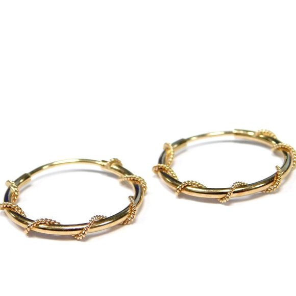 Real 10K Gold Twisted Hoop Earrings, Dainty Circle Hoops, Everyday Fine Jewelry - Picture 2 of 3
